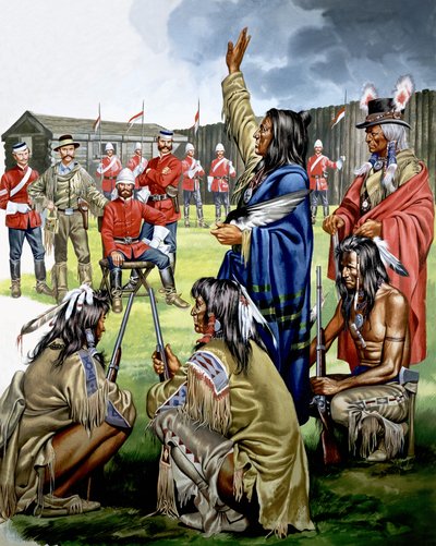 Indianen en Amerikaanse soldaten door Ron Embleton