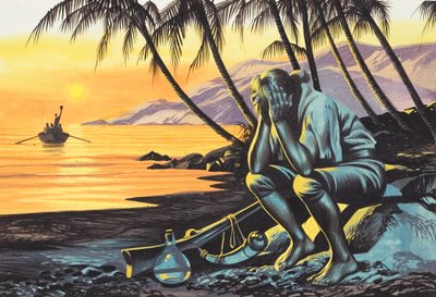 Gestrande man (gouache op papier) door Ron Embleton
