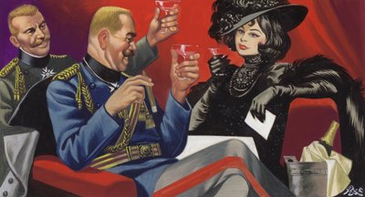 Mata Hari met een vriend onder het Duitse opperbevel (gouache op papier) door Ron Embleton