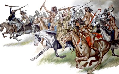 Indianen te paard (gouache op papier) door Ron Embleton
