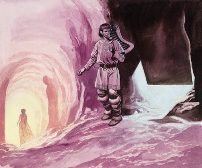 Tannhauser volgt Venus in de grot (gouache op papier) door Ron Embleton