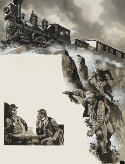 Trein en bandieten door Ron Embleton
