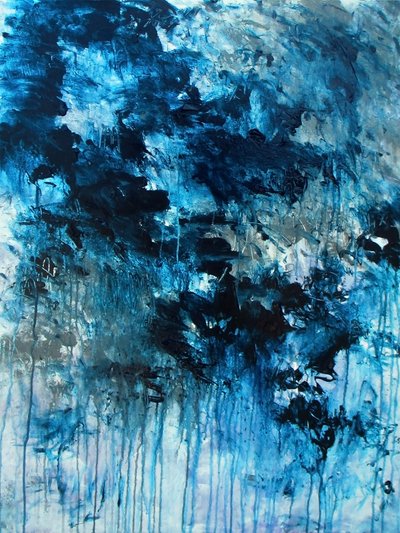 Dynamisch blauw abstract door Ron Halfant