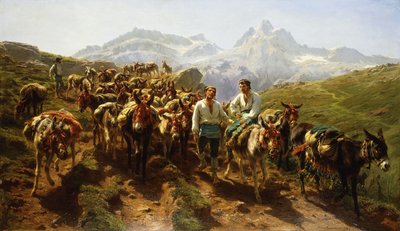 Spaanse muilezeldrijvers die de Pyreneeën oversteken door Rosa Bonheur