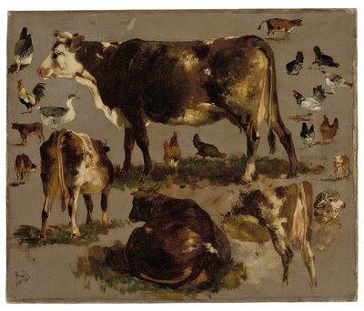 Studies van Koeien, Hennen, Hanen, een Gans en een Schaap door Rosa Bonheur