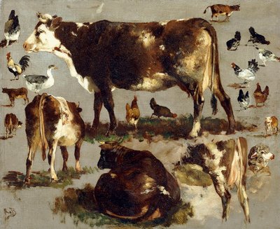 Studies van Koeien, Hennen, Hanen, een Gans en een Schaap door Rosa Bonheur