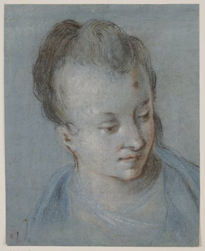 Hoofd van een vrouw naar rechts gedraaid door Rosalba Carriera