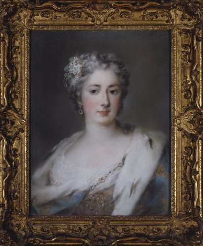 Portret van een dame in een met hermelijn afgewerkte mantel door Rosalba Giovanna Carriera