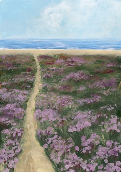 Het strandpad met paarse bloemen door Rosana Laiz Blursbyai
