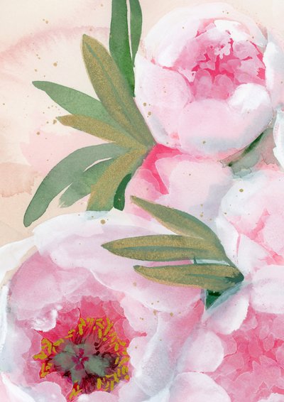 Bloeiende pioenrozen in aquarel door Rosana Laiz Blursbyai