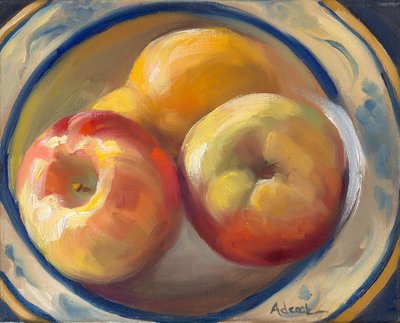 Gele peer en appels, 2017 door Rosemarie Adcock