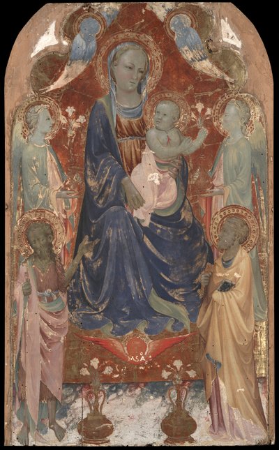 Maagd en Kind met Sint Jan de Doper, Sint Petrus en Twee Engelen door Rossello di Jacopo Franchi