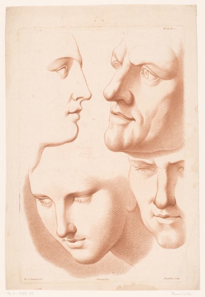 Koppen van man en vrouw (Principes van het tekenen naar de natuur, deel twee) door Louis François Roubillac