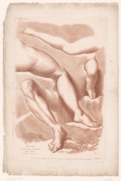 Titelprent met vier benen in verschillende houdingen door Louis François Roubillac
