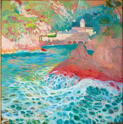 San Fruttuoso vanaf de zee door Rubaldo Merello