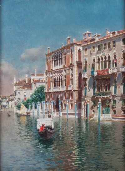 Een gondel voor het Palazzo Cavalli-Franchetti en Palazzi Barboro, Venetië door Rubens Santoro