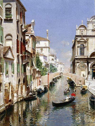 Een Venetiaans Kanaal met de Scuola Grande di San Marco en Campo San Giovanni e Paolo, Venetië door Rubens Santoro