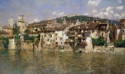 Adige in Verona, door Rubens Santoro (1859-1942), olieverf op doek door Rubens Santoro