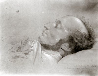 Felix Mendelssohn (1809-47) op zijn sterfbed, ca.1847 door Rudolf Julius Benno Huebner