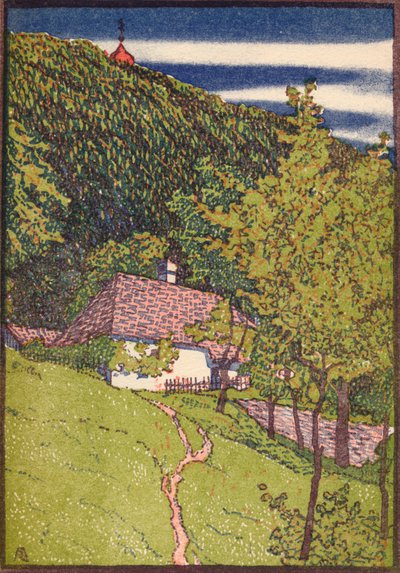 Een gekleurde houtsnede, ca. 1910 door Rudolf Junk