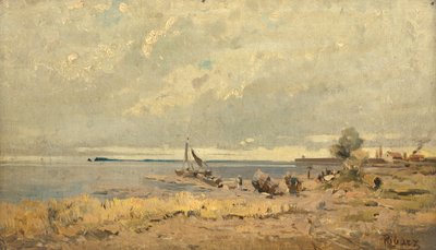 Strandlandschap met boten door Rudolf Ribarz