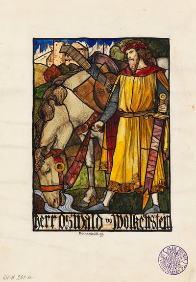 Oswald von Wolkenstein ontwerp voor glas-in-lood door Rudolf Schiestl