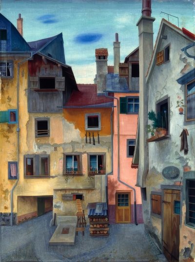Oude huizen in Lindau door Rudolf Wacker