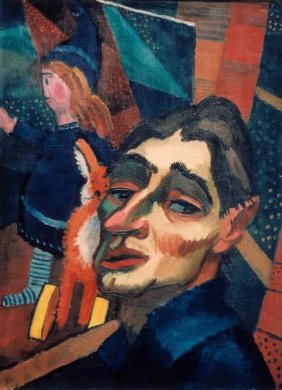 Zelfportret met pop door Rudolf Wacker
