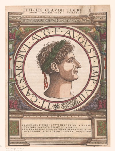 Portret van Claudius Tiberius in architectonische omlijsting door Rudolf Wyssenbach