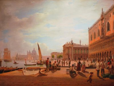 Uitzicht op de Piazzetta van Venetië met Dogenpaleis en San door Rudolf von Alt