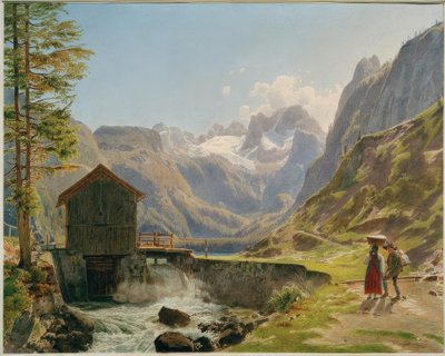 De Dachstein in Salzkammergut vanaf de Vorderer Gosausee door Rudolf von Alt
