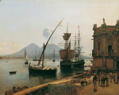De haven van Napels met Vesuvius door Rudolf von Alt