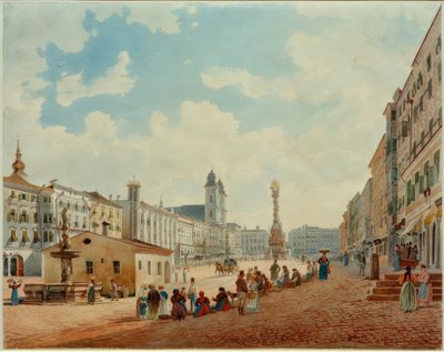 Het hoofdplein in Linz door Rudolf von Alt