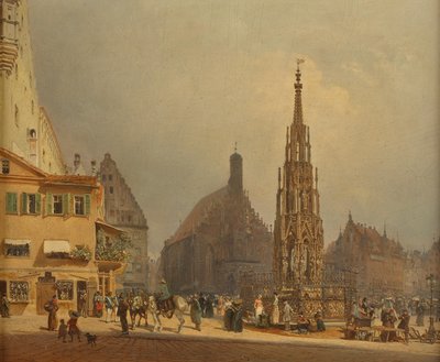 De prachtige fontein voor de Frauenkirche in Neurenberg door Rudolf von Alt