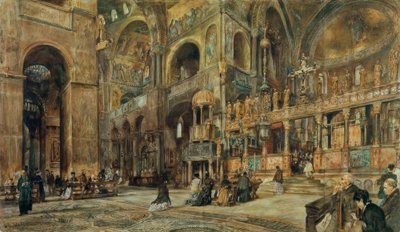 Interieur van de San Marco basiliek in Venetië door Rudolf von Alt