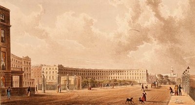 De Crescent, Portland Place, aquatint gepubliceerd in 1822 door Rudolph Ackermann