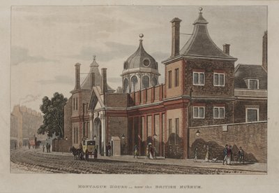 Uitzicht op het British Museum, Holborn met een straattafereel, ca. 1810 door Rudolph Ackermann