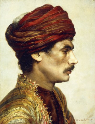 Profielportret van een man met een rode tulband, 1882 door Rudolphe Ernst