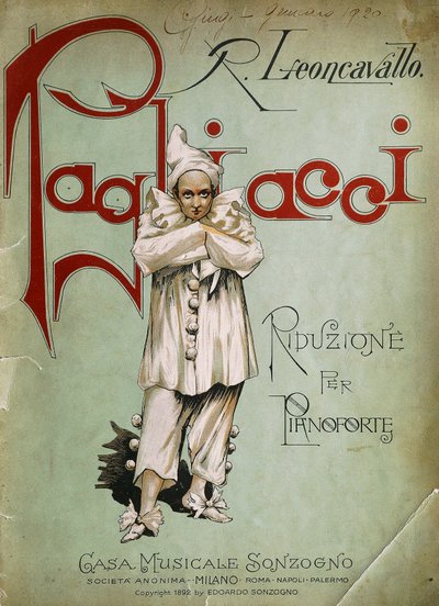 Titelpagina van pianoreductie voor Pagliacci door Ruggero Leoncavallo
