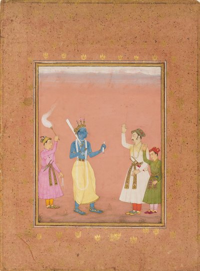 Een held begroet door prinsen, illustratie van de muzikale modus Kanada Ragini, ca. 1680 door Ruknuddin
