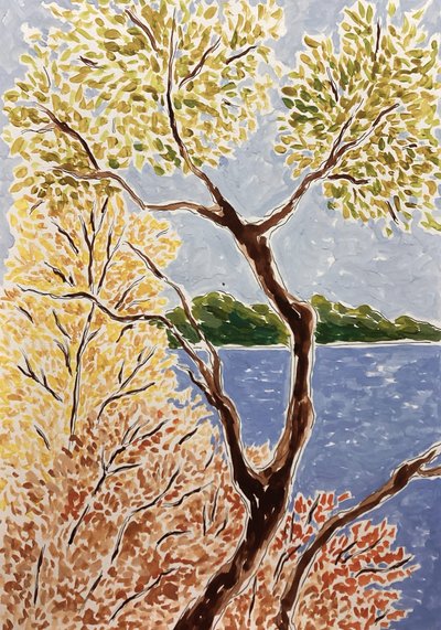 Herfstlandschap aan het meer door Rushati Chowdhury