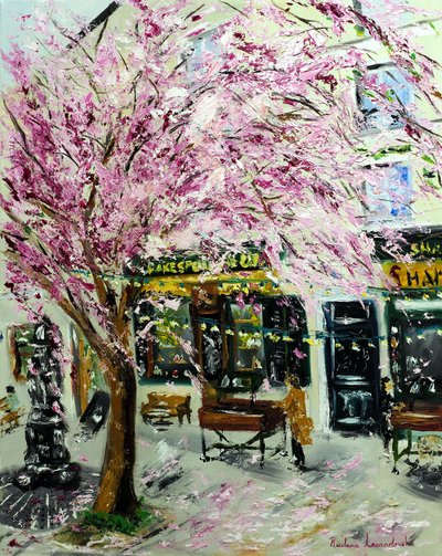 Kersenbloesems bij Shakespeare & Company Parijs II door Ruslana Levandovska