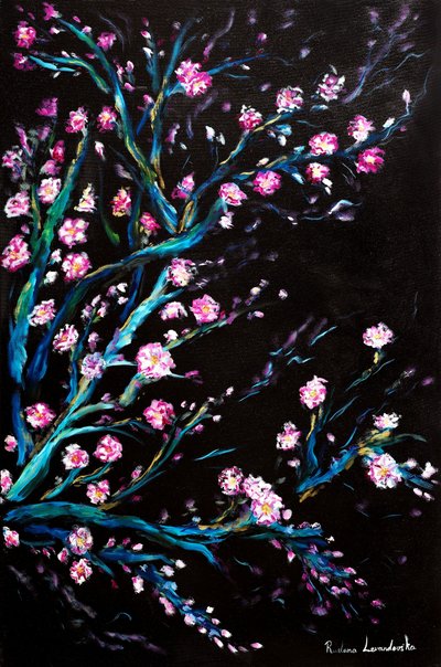 Kersenbloesems in Zwart door Ruslana Levandovska