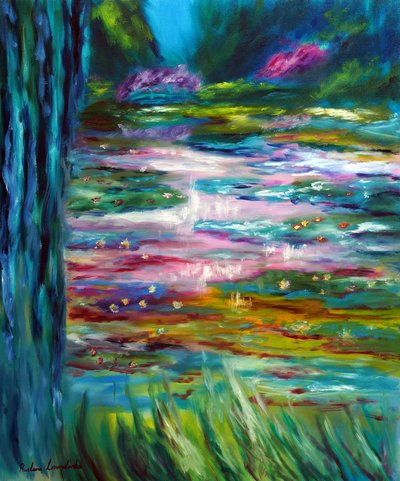 Monet Japanse tuin in Giverny Linkerpaneel, 2024 (olieverf op doek) door Ruslana Levandovska