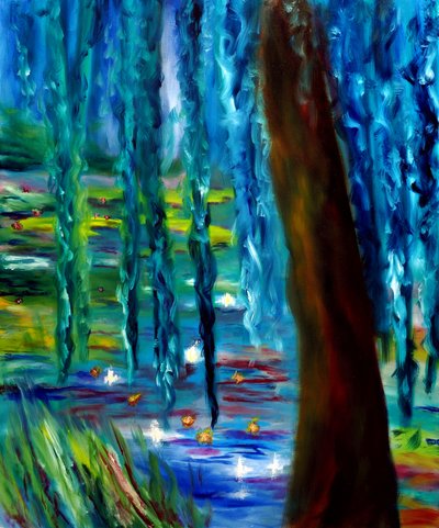 Monet Japanse tuin in Giverny rechterpaneel, 2024 (olieverf op doek) door Ruslana Levandovska