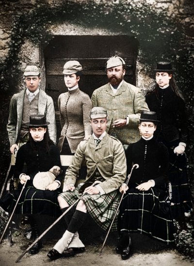 De Prins en Prinses van Wales in jachtkleding, 1900 door Russell and Sons