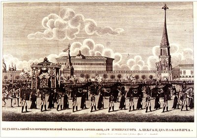 Begrafenisceremonie van keizer Alexander I in het Kremlin van Moskou, 1828 door Russian Master