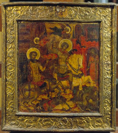 Icoon met St. George en St. Demetrius, c.1676 door Russian School