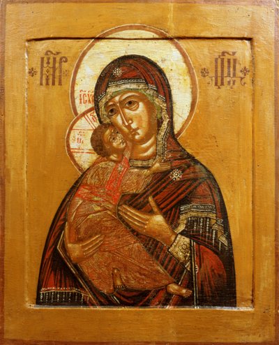 Moeder Gods van Vladimir, icoon uit noordwest Rusland, late 17e eeuw door Russian School