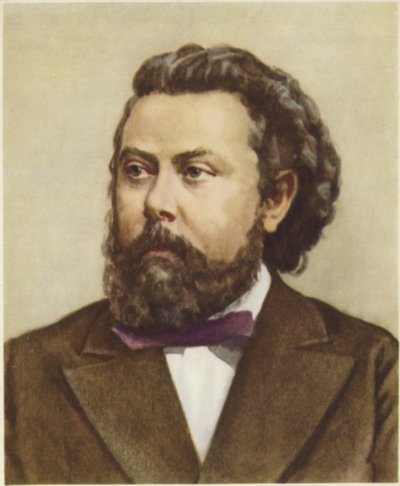 Portret van Modest Moessorgski door Russian School